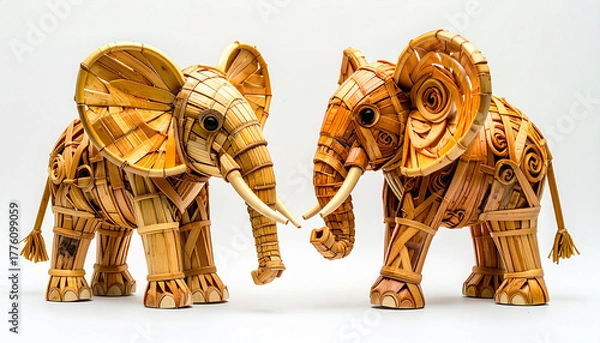 Fototapeta  Traditional Bamboo Stick Elephant Decoration – isolated on transparent background