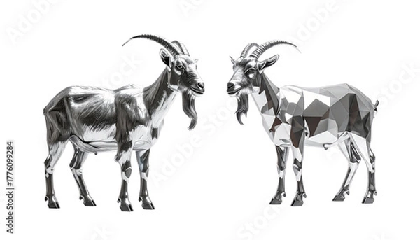 Obraz  Chrome Silver Goat Model Isolated on Transparent Background