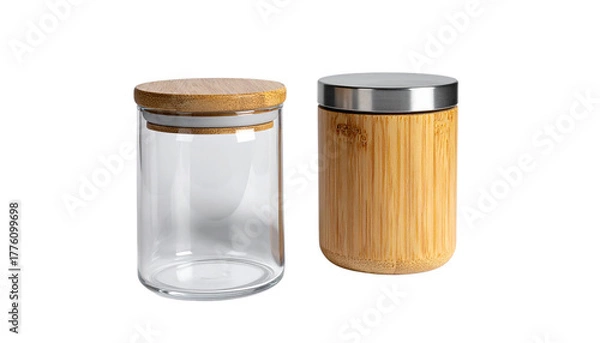 Fototapeta Empty and Filled Glass Jars Set – isolated on transparent background