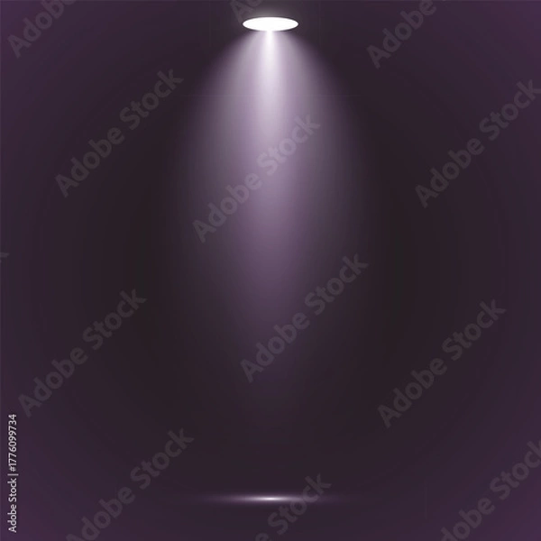 Fototapeta Dramatic spotlight beam illuminating a dark stage with subtle hues and shadow effects