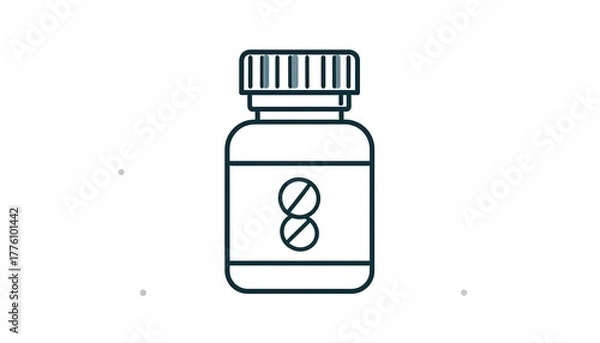 Fototapeta Bottle outline with a cap, a label, and two circles inside. Simple, clean line drawing on a plain background