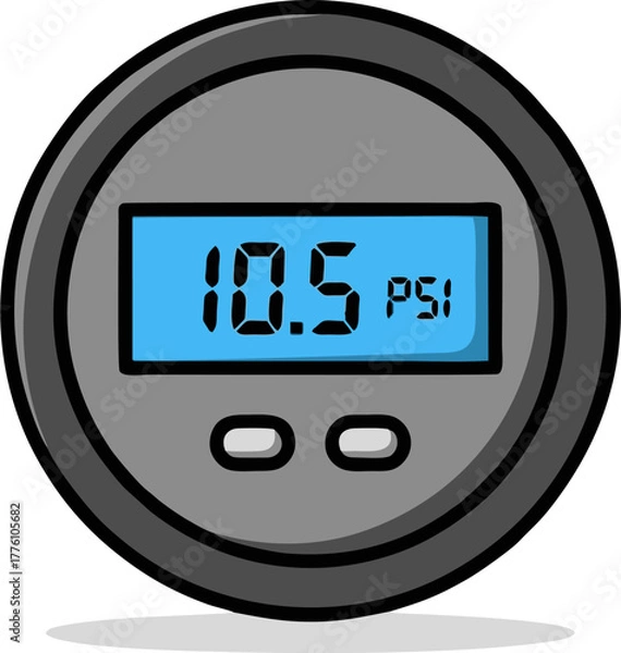 Fototapeta Digital Pressure Gauge Displaying 10.5 PSI Measurement.