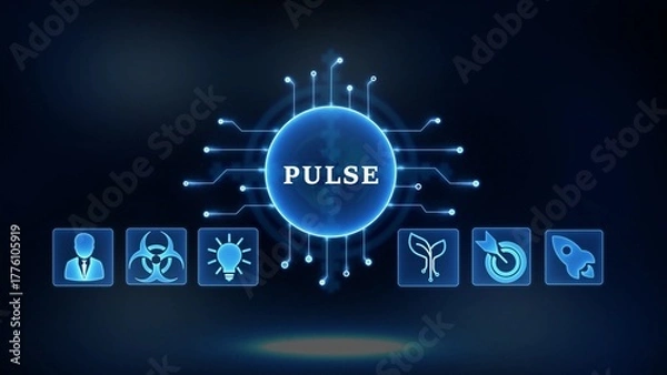 Fototapeta Illuminated Digital Sphere with PULSE Text and Connected Science Icons abstract technology