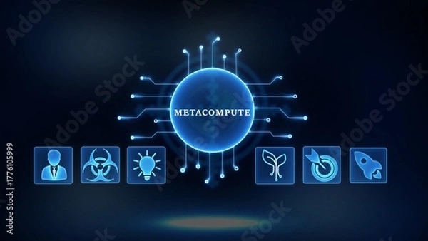 Fototapeta METCOMPUTE Digital Network Hub with Icons for Business Growth Innovation and Launch technology