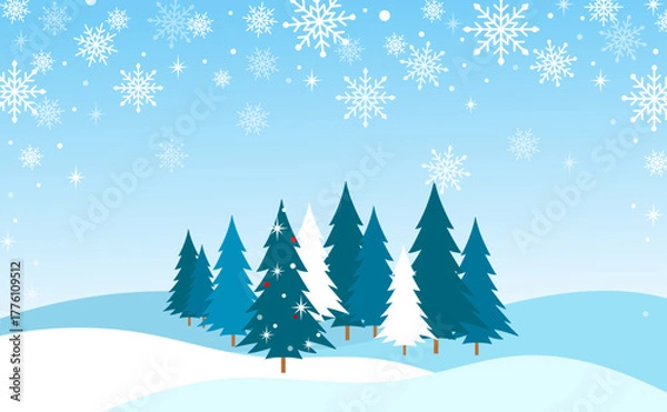 Obraz Winter snow scenes and snowflake illustrations