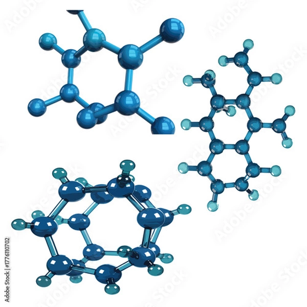 Obraz Abstract molecular structure with blue spheres and connecting rods on a dark backdrop
