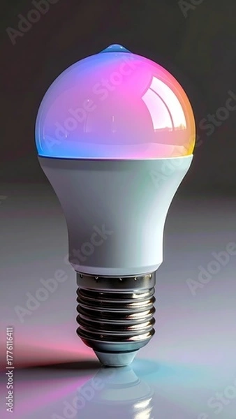 Fototapeta Colorful LED light bulb with a unique design and vibrant illumination in a modern setting