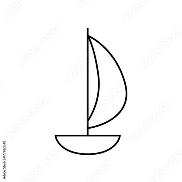 Fototapeta Sailboat outlineicon with single sail on a white background. Sail boat logo vector design