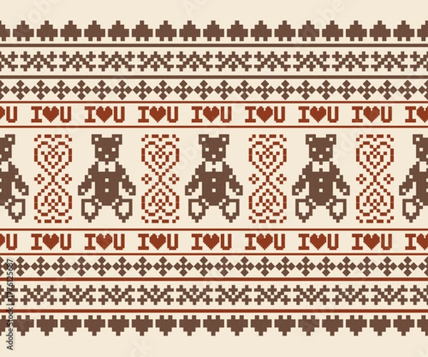 Fototapeta Geometric seamless horizontal bear pattern designed for fabric, clothing, decoration, background.