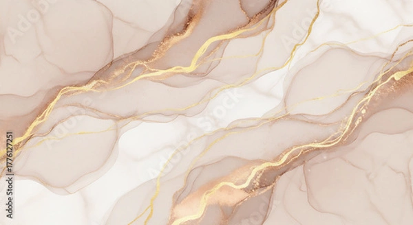 Obraz ベージュとゴールドのマーブル模様が美しい高級感のある背景
