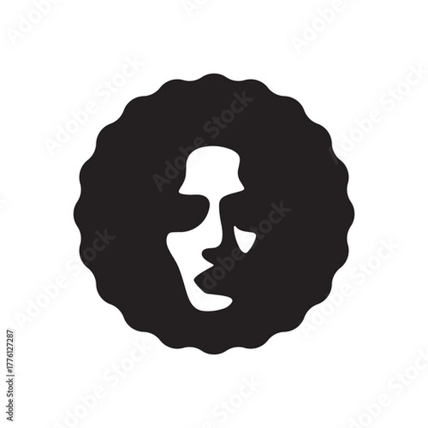 Obraz 🎭 Abstract Afro Hair Profile in Jagged Circle Logo