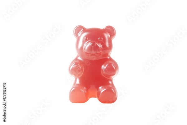 Obraz Single pink gummy bear candy isolated on transparent background. Delicious jelly bear candy gummy dessert isolated on white background.