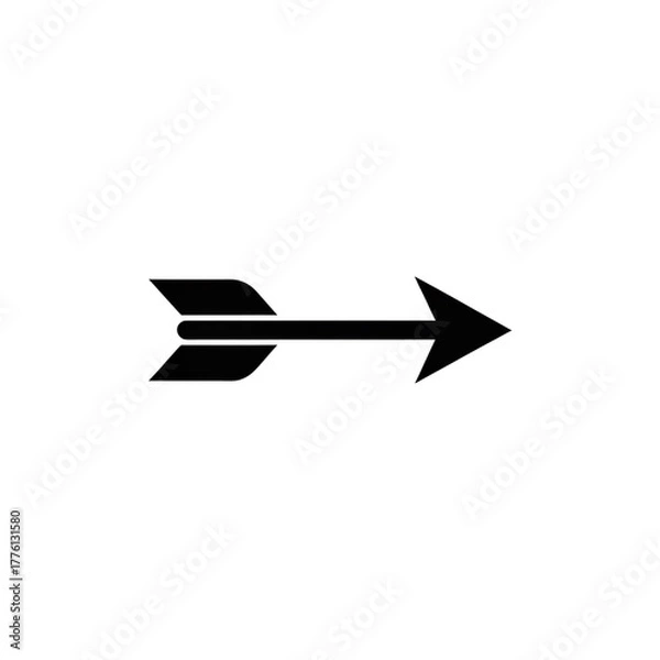 Obraz Minimal black right arrow with split tail of forward direction black vector illustration icon in PNG format