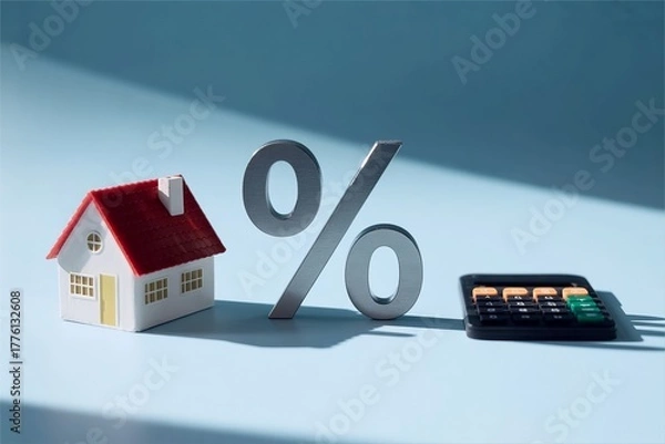 Fototapeta house model with calculator in dark shadow. Real estate price concern