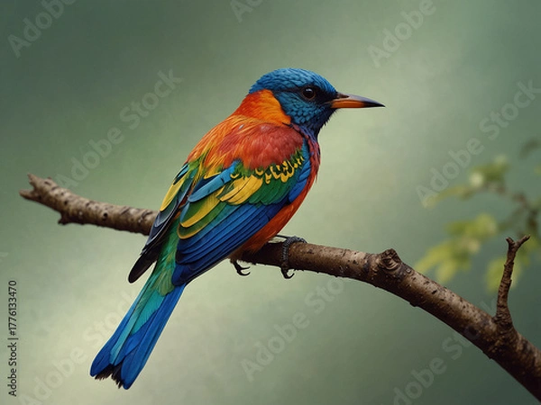 Fototapeta Rainbow Songbird on a Branch. Generative Ai