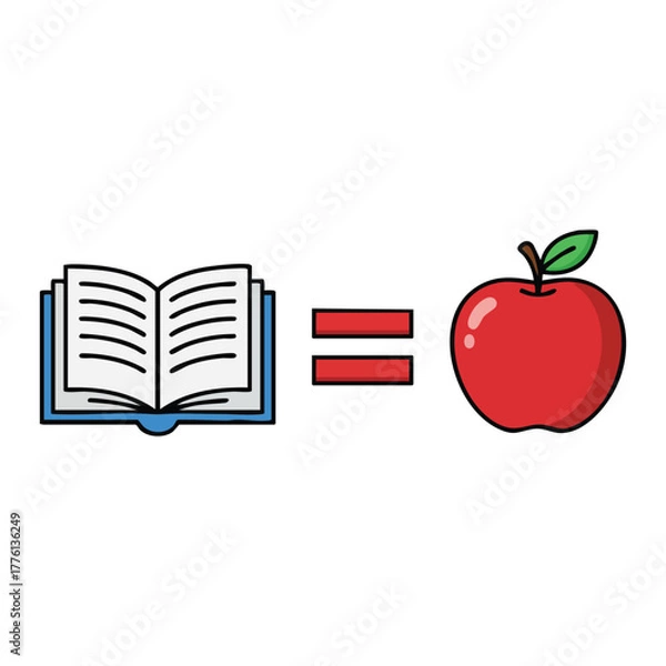 Obraz red apple on book illustration