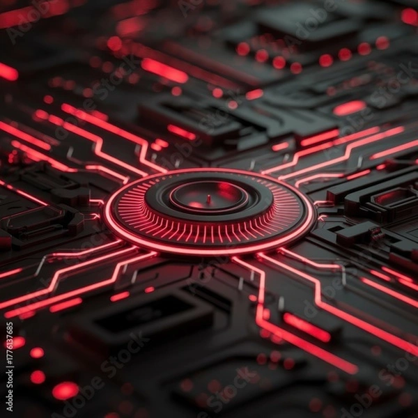 Obraz Circular Power Core in Neon Red Interface