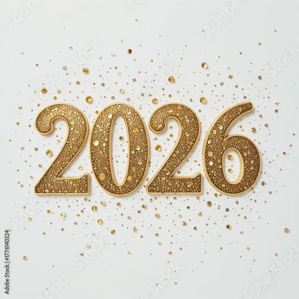 Fototapeta Celebrate 2026 with sparkling gold confetti and numbers