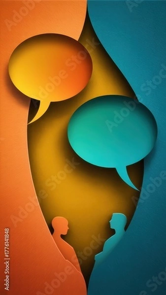 Obraz Overlapping Speech Bubbles with Silhouetted Figures