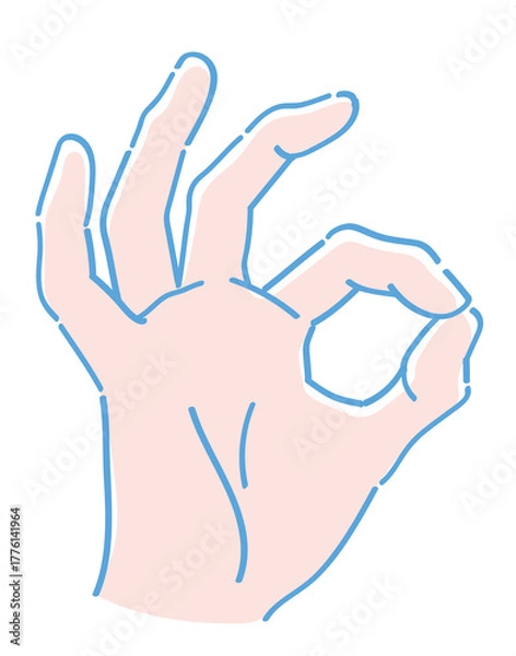 Obraz 手のジェスチャーのイラスト。OKサイン。ベクターイラスト素材。