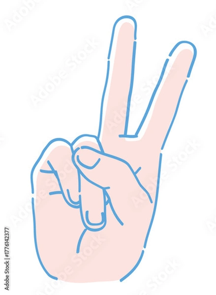 Obraz 手のジェスチャーのイラスト。ピースサイン。ベクターイラスト素材。