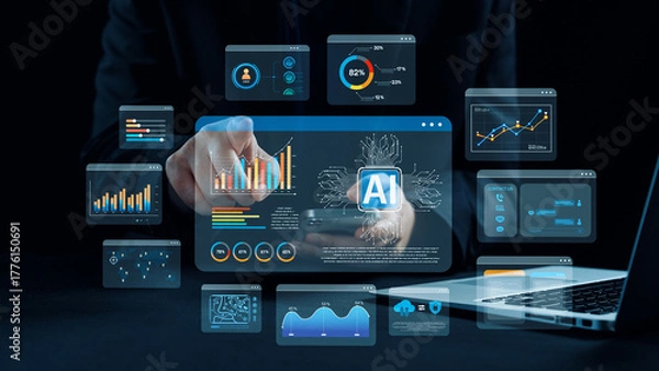 Obraz AI Assistant Brain Processor with LLM Technology, Big Data, Machine Learning, Generative AI for Business Support, Future Agentic AI Technology and Artificial Intelligence Prompt Engineering. Elide