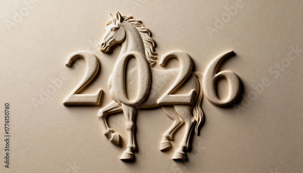 Obraz Elegant Embossed Year of the Horse 2026 Zodiac Art. Horse for Year 2026 Celebration