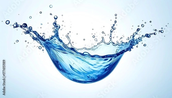 Fototapeta Clear Blue Water Splash Frozen in Motion Against a Soft White Background Creating an Abstract Dynamic Liquid Shape