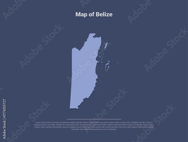 Fototapeta Map of Belize, minimalistic silhouette in soft blue on dark background