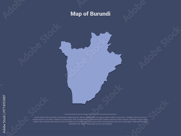 Fototapeta Map of Burundi, minimalistic silhouette in soft blue on dark background