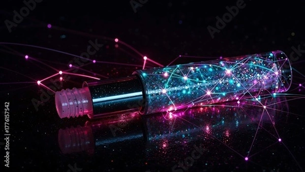 Obraz Glowing network inside a glass bottle on a dark background with reflections