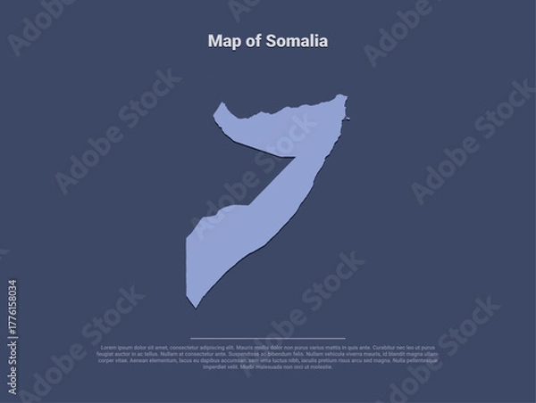 Fototapeta Map of Somalia, minimalistic silhouette in soft blue on dark background