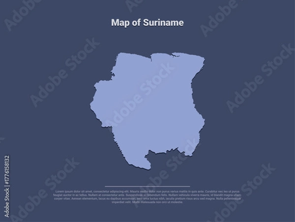 Fototapeta Map of Suriname, minimalistic silhouette in soft blue on dark background
