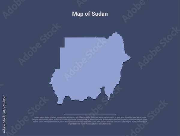Fototapeta Map of Sudan, minimalistic silhouette in soft blue on dark background
