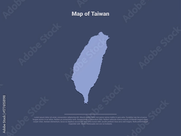 Fototapeta Map of Taiwan, minimalistic silhouette in soft blue on dark background
