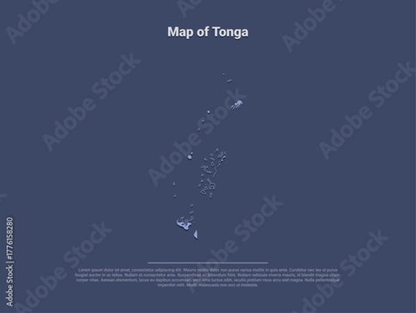 Fototapeta Map of Tonga, minimalistic silhouette in soft blue on dark background