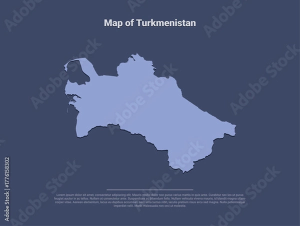 Fototapeta Map of Turkmenistan, minimalistic silhouette in soft blue on dark background