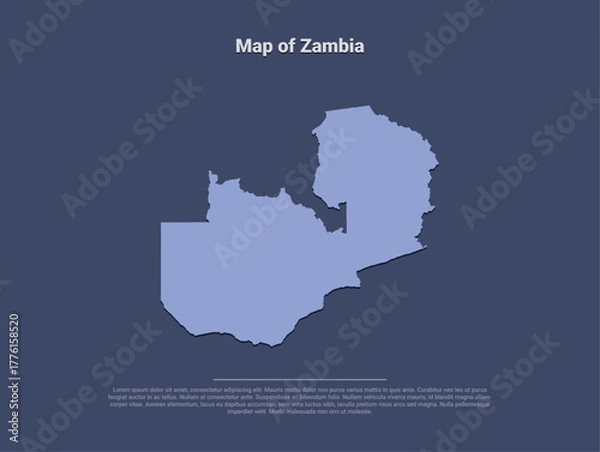 Fototapeta Map of Zambia, minimalistic silhouette in soft blue on dark background
