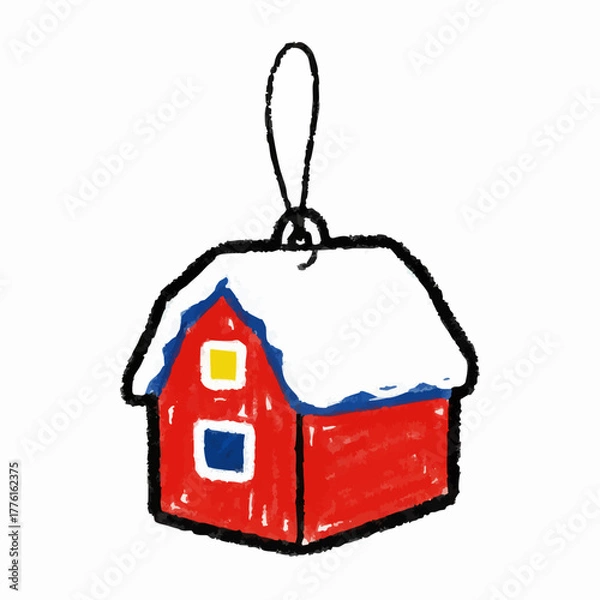 Obraz Crayon Drawing of a Red Barn Ornament