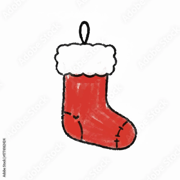 Obraz Crayon Drawing of a Red Christmas Stocking Ornament