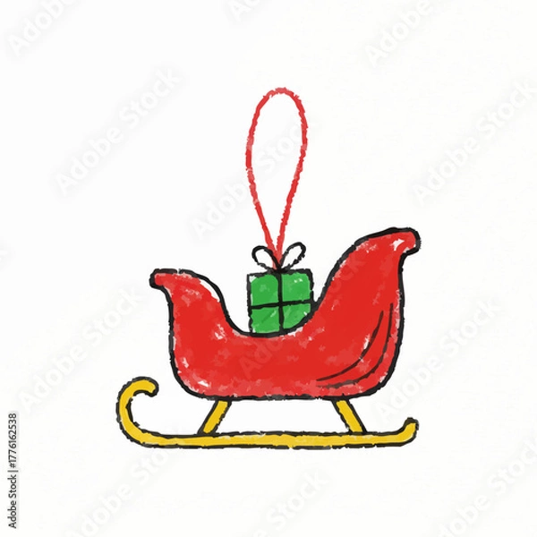 Obraz Crayon Drawing of a Red Sleigh Ornament