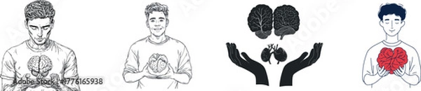 Fototapeta The heart and mind are at odds, a man is making a difficult choice, and a continuous line is unfolding