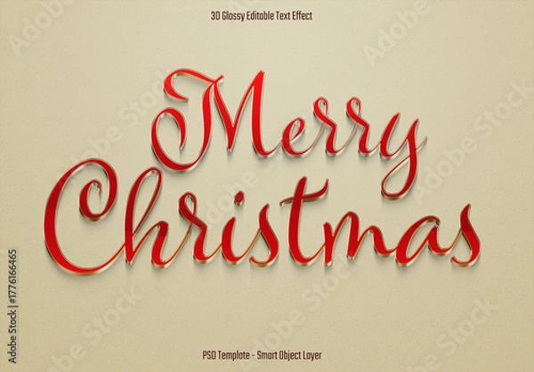 Fototapeta Editable Glossy Christmas Text Effect on Beige Background