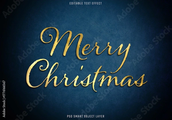 Obraz Golden Christmas Text Effect on Blue Background