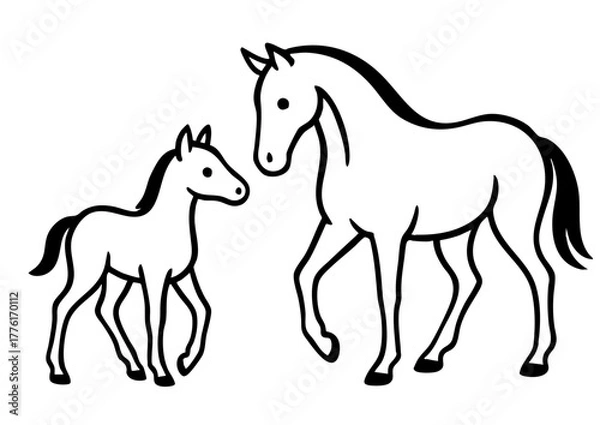 Fototapeta 馬のシンプルな線画イラスト（2026年・年賀状素材）