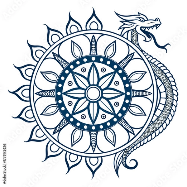 Fototapeta Lao Naga Serpent Duotone Vector Mandala