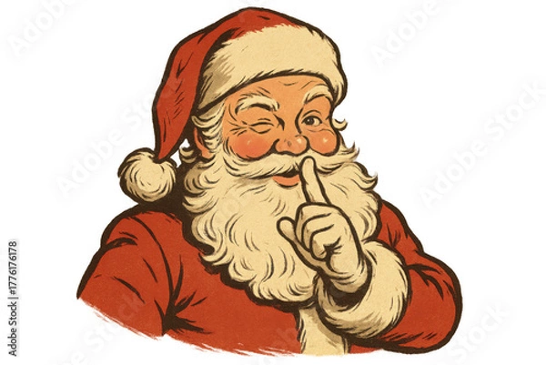 Fototapeta Santa claus winking and making the shush gesture with a finger on his lips, keeping a happy secret. Transparent background
