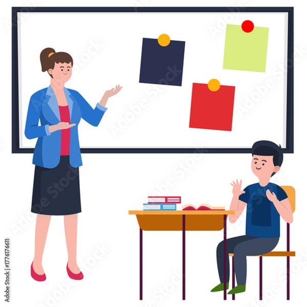 Fototapeta Illustration of Teacher and Student in Classroom