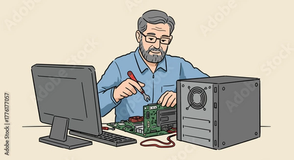 Obraz Troubleshooting Computer Issues Technician Repairing Desktop