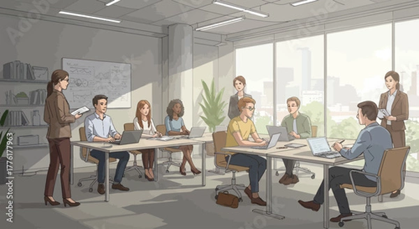 Obraz Collaborative workspace in an open office setting, fostering creativity and teamwork